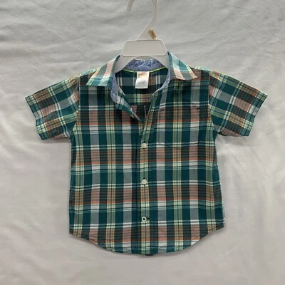 Gymboree Bebés Niños 18-24 MESES Azul Verde y Blanco Cuadros Manga Corta Abotonada Foto 1 de 4