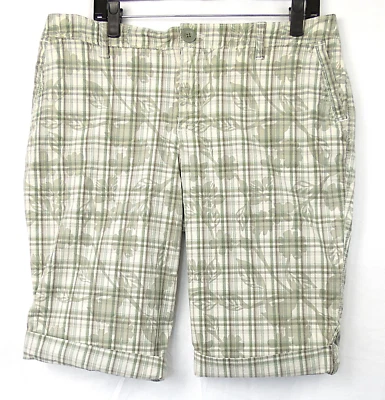 Bermudas de algodón elástico con lengüeta enrollable floral a cuadros verde y tostado Sonoma 16 Foto 1 de 2