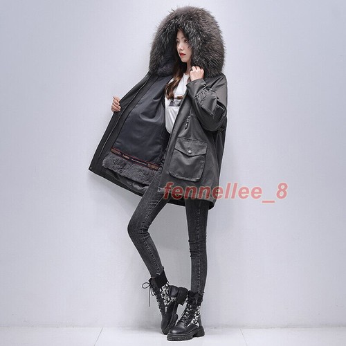 OFF WHITE Cappotto donna invernale con cappuccio medio lungo parka vera pelliccia di procione collo soprabito cerniera