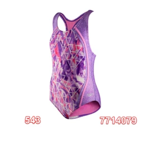 Speedo Girl's Swimsuit Printed Sport Splice One Piece Swimsuit Sweet Taro 12 - Picture 1 of 3