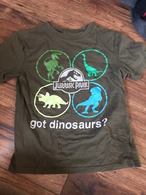 Jurassic Park Boys Green Short Sleeve Raptor Dinosaur Tee Shirt T-Shirt 7/8 - Image 1 of 4