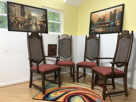 Set of 4 Antique Mid Century Thomasville Furniture Highback Chairs Cover