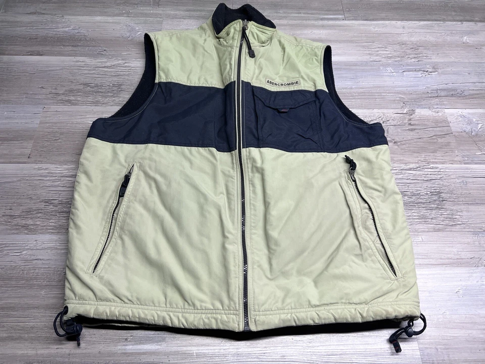 Chaleco reversible Abercrombie & Fitch para hombre beige negro talla grande cremallera completa polar Foto 1 de 4