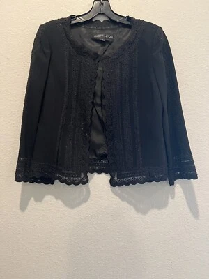 Black Evening Jacket Beaded Matching Top Lace Mesh Formal Event Women’s Size 6 - Image 1 of 4