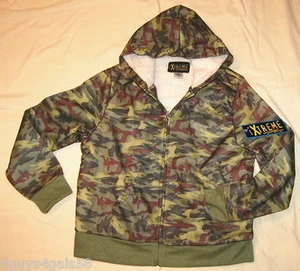 Boys Hoodie Jacket BRIGHT GREEN CAMOUFLAGE Sherpa Lined 7 Pockets ixtreme - Picture 1 of 4