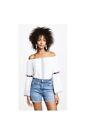 Pitusa Women?s One Size White Colorful Pom-Poms Off The Shoulder Pullover Top