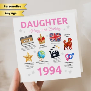 Tarjeta de 31 cumpleaños hija 1994 datos del año de nacimiento hija mamá esposa sobrina mujer - Imagen 1 de 2