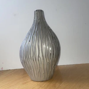 Unique Decorative Vase Pewter Color with Metallic Silver Accents - Picture 1 of 5