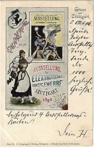 1896 German Electrical Engineering Arts & Crafts Advertising Postcard Stuttgart - Picture 1 of 2