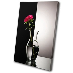 Floral Flower in Vase Black White SINGLE CANVAS WALL ART Picture Print VA - Picture 1 of 1