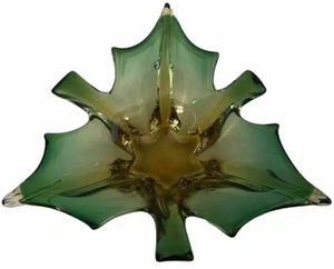 Tazón de hoja de vidrio amarillo dorado verde soplado a mano de Murano raro vintage hecho en Italia - Imagen 1 de 20