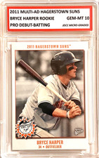 BRYCE HARPER ROOKIE CARD 2011 HAGERSTOWN SUNS PRO DEBUT GEM-MT 10! Batting-COA!