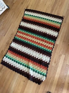 Afghanische Decke Vintage gehäkelt Scrapghan Stash-Buster Oma grün orange 56x35 - Bild 1 von 8
