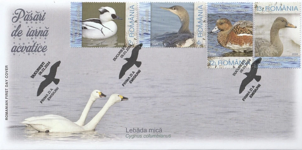FUNDA RUMANIA 2024 INVIERNO AVES POST PRIMER DÍA EMISIÓN SELLOS Foto 1 de 1