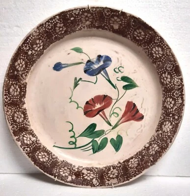 MONDOVI' antico grande piatto prima/metà XIX sec. ceramica dipinto mano/merletto - Immagine 1 di 4