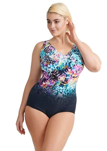 Taking Shape Size 12 Black Aqua Purple Pink Floral Rhinestone One Piece Swimmers - Picture 1 of 8