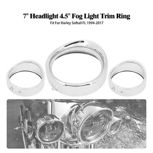 7"Headlight 4.5"Fog Light Visor Trim Ring Cover For Harley Softail Fat Boy 94-17 - Picture 1 of 17