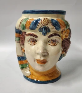 Italienische Vase Caltagirone weiblicher Maurenkopf Giacomo Alessi Sizilien - Bild 1 von 9