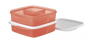 Tupperware Lunch-It Set di due snack quadrati divisi Coral Crush arancione nuovo - Foto 1 di 2