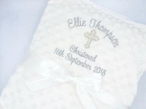 Personalised Embroidered Christening Blanket Baptism Naming Ceremony name date - Picture 1 of 12