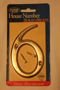 IVES SCHLAGE Massive Messing Hausnummer "6" SECHS Neu Vintage (Juni 2000) versiegelt - Bild 1 von 3
