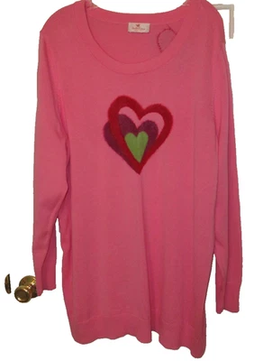 Quacker Factory Hearts A Bursting Intarsia Sweater Plus Size 2X Pink - Image 1 of 4