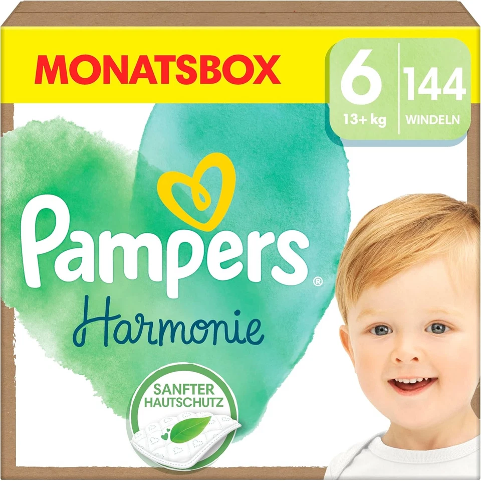 Pampers Baby Windeln Größe 6 (13kg+) Harmonie, MONATSBOX, Sanfter Hautschutz