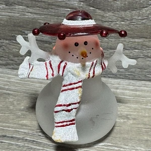 Christmas Tree Ornament Snowman In Striped Scarf And Red Hat - Picture 1 of 6