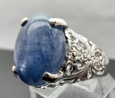 ANILLO ESTILO FLORENTINO 5.455CT CIANITA PLATA ESTERLINA PARA HOMBRE TALLA 11.75, 6GR EE. UU. Foto 1 de 4