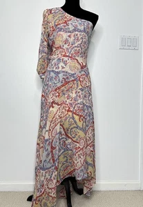 Maxi Vestido Verónica Barba Kimber Para Mujer Talla 6 Un Hombro Seda Cachemira Floral - Imagen 1 de 15