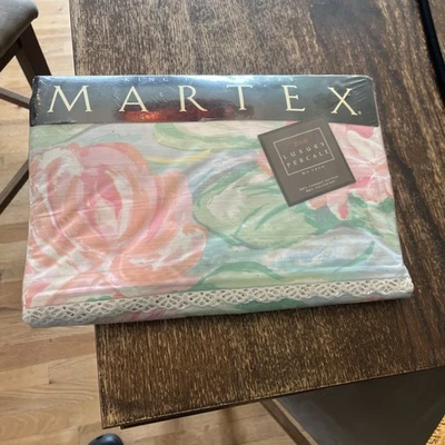 Vintage Martex King Flat Sheet Monet Lilies White Lace Trim 200 Percale  - Image 1 of 4