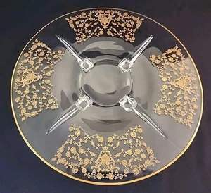 c1940 Glastonbury Lotus Rosebud 22K Gold Encrusted 4-Toed 13" Serving Plate - Picture 1 of 9
