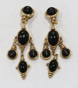 Pendientes Ben Amón Negro Cristal y Oro Tono Grandes De Colección Nuevo Antiguo Stock - Imagen 1 de 8