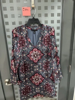 Белый дом черный рынок розовый цветочный оболочка длинным рукавом женщины платье размер LP - Изображение 1 из 4