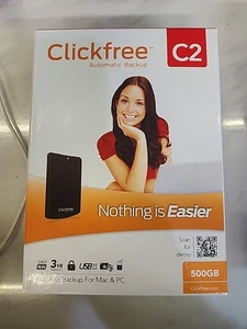 NEW Clickfree Automatic Backup 500GB C2 Hard Drive Portable Backup Mac & PC - Picture 1 of 3