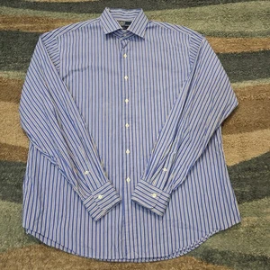 Vintage Ralph Lauren Regent Custom Fit Shirt Mens 17.5 XL Blue Striped classic - Picture 1 of 3