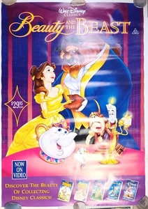 BEAUTY AND THE BEAST WALT DISNEY CLASSICS HOME VIDEO POSTER 100CM X 70CM 1993 VG - Foto 1 di 5