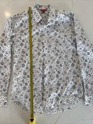 Guess Mens White Floral Aztec Graphic Button Down Up Casual Dress LS Shirt M - Image 1 of 4