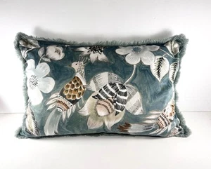AVALANA Decorative Cushion/Pillow Teal & Earth Tones Peacock/Floral 16x24” - Picture 1 of 9
