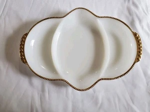 Fire King White Gold Trim Divided Relish Serving Platter Made In USA - Picture 1 of 2