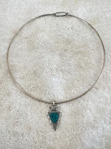 Collar DE COLECCIÓN ESTILO SUROESTE Plata Esterlina TURQUESA Incrustación PUNTA DE FLECHA - Imagen 1 de 5