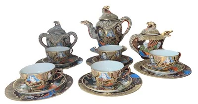 Japanese Kutani Dragon Satsuma Tea Set  Fine Porcelain  Gold Gilted 1940’s - Image 1 of 4