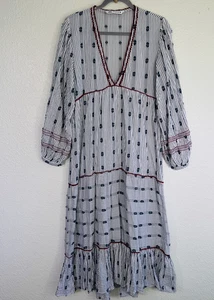 Zara Maxi Dress Womens Medium Tiered Stripe Boho Resort Cottage Blogger Fave M - Picture 1 of 11