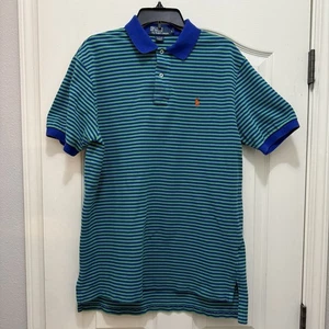 Polo By Ralph Lauren Vintage Men’s Size L Green/Blue Striped Pony Cotton Polo - Picture 1 of 12