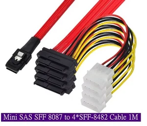 Mini SAS 36 Pin SFF-8087 auf 4 SFF-8482 mit 4 Power HDD Kabel SAS Kabel 3FT 1M - Bild 1 von 2