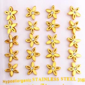 WOMENS HYPOALLERGENIC S STEEL GOLD COLOURED CZ FLOWER/DAISY EARRINGS STUD 1 PAIR - Picture 1 of 10