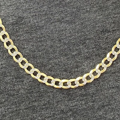 18K Gold Over Silver 6.5mm Diamond-Cut Pave Cuban Chain (Solid Links) 20"-26" - Image 1 of 4