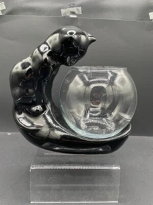 Vassoio portagioie vintage Royal Haeger ceramica nero gatto e pesce MCM - Foto 1 di 10