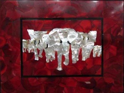 18"X24" Elephant Coffee Corner Center Table Top Inlay Malachite Random Room - Image 1 of 4