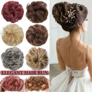 Curly Messy Bun Hair Piece Scrunchie Updo Wrap Hair Extension as Human Rose Updo - Picture 1 of 57
